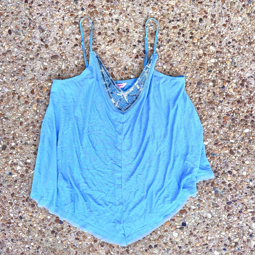Candie’s Blue Sequins Beads Flowy Summer Tank Size M